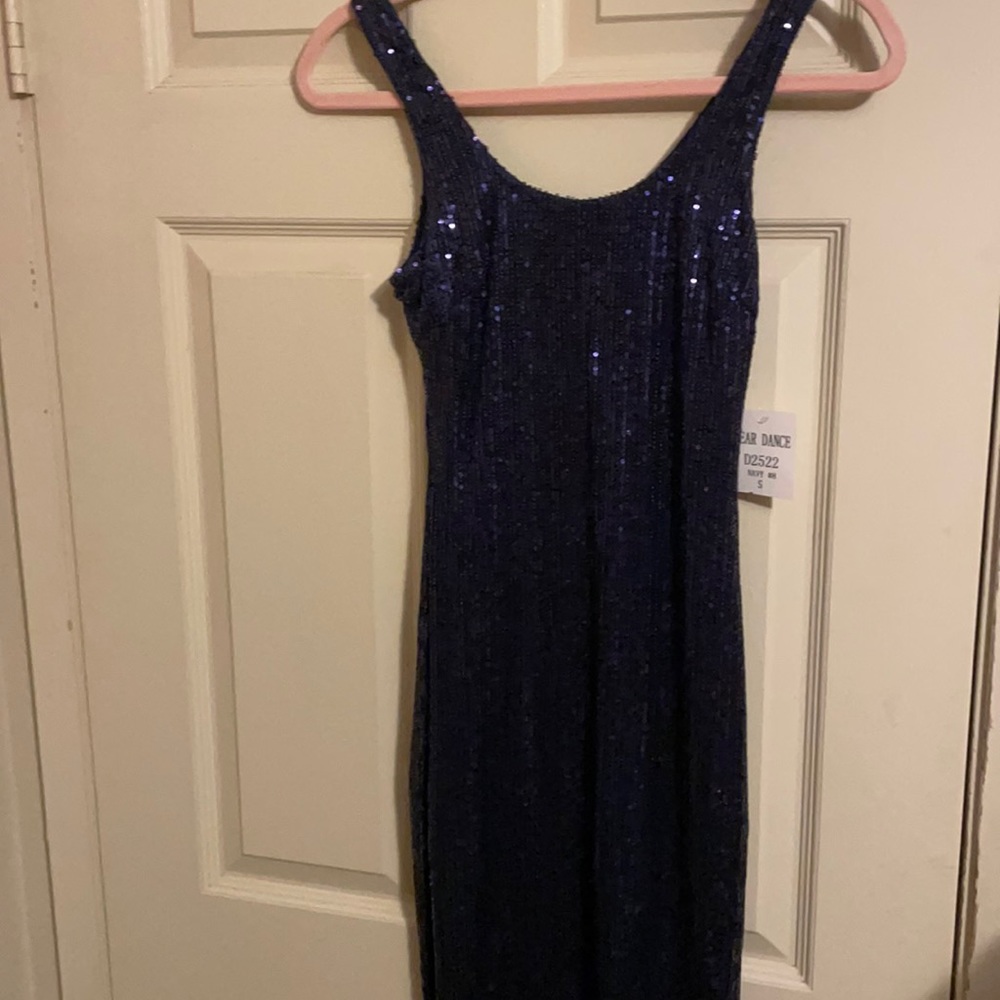 Bear dance sparkly navy blue sequence dress size Small NWT